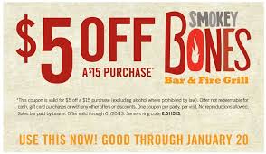 5 Off 15 At Smokey Bones Bar Fire Grill Coupon Via The Coupons App Food Coupons Printable Printable Coupons Smokey Bones