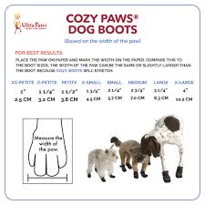Ultra Paws Cozy Paws Dog Boot Sizing Chart