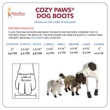 ultra paws cozy paws dog boot sizing chart