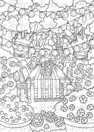 Colorings for adults is a great way to take care of yourself and calm down. A Beautifully Lit Backyard Family Dinner Adult Coloring Etsy