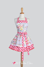 Arruffato Grembiule Retro Corallo E Grigio Pois Floreale Etsy Retro Apron Womens Aprons Aprons Vintage