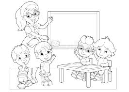 Indians spend less time lost in media. Cartoon Scene With Children And Teacher In The Classroom Holding Hands Up Vector Coloring Page Stock Vector Illustration Of Friendly Girl 98664516