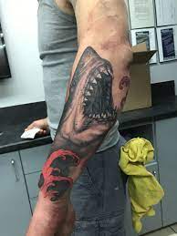 Check spelling or type a new query. Aaronmtattoos Great White Shark Blackandgrey Japanese Red Forearm
