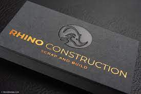 Yellow orange thin chevron pattern roofing business card. Skill Trade Gray Business Cards Rhino Construction