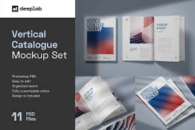 Vertical Catalogue Magazine Mockup Set In Stationery Mockups On Yellow Images Creative Store