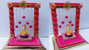 A place of worship in your house or mandir has to reflect all the spirituality for you to be able to pay tribute to the gods and the goddesses properly. Ganpati Decoration Ideas Ganpati Makhar Eco Friendly Ganpati Decoration Ideas At Home Ganesh Mandap Youtube