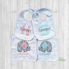 Monogrammed Bib Burp Cloths Two Applique Baby Feeding Sets Etsy