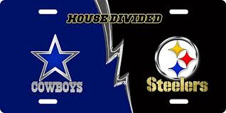 The 2021 preseason continues with the steelers and cowboys locking horns in the annual hall of fame . Cowboys Vs Steelers House Divided License Plate License Plate Cowboys Vs Steelers House Divided License Plate License Tag Cowboys Vs Cowboys Divider