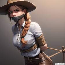 1girls ai generated angry arms behind back blonde hair bondage  bound cowgirl domination femsub gag gagged over the mouth gag ranch girl  red dead redemption (series) red dead redemption