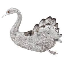 Large Grey Bird With White Ring Around Neck Buccellati Large Silver Swan Centerpiece Silver Swan Buccellati Silver Silver