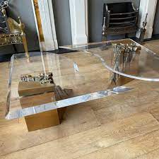 Stylish modern grasscloth coffee table in the style of karl springer. Large Vintage 2 Piece Brass And Lucite Coffee Table By Vime For Sale At Pamono
