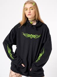 Black And Neon Green Hoodie Tribal Hoodie Sweater Jumper Printed Sleeves Tumblr Womens Black Minga London Hoodies Aesthetic Clothes Sweater Hoodie