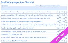 Run the general ladder safety checklist > hot work and welding inspection. Scaffolding Inspection Checklist Template