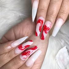If you love matte black like us, try these exclusive matte black inspired coffin shaped nail designs. Work By Naailsbyjenny White Nails Gold Nails Ombre Nails Red Dragon Nails Dragon Nails C Dragon Nails Red Ombre Nails Red And White Nails