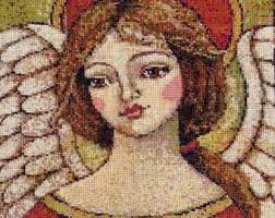 Counted Cross Stitch Pattern, Rejoice, A Work of Heart, Angel, Angel Wings,  Inspirational, Primitive Decor, Teresa Kogut, PATTERN ONLY