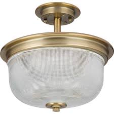 Progress Lighting P2334 163 Vintage Brass Archie 2 Light 12 Wide Semi Flush Bowl Ceiling Fixture Pendant Lightingdirect Com