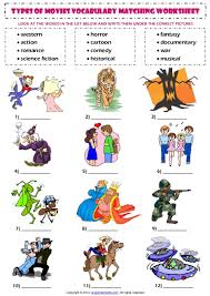 types of films movies esl vocabulary matching exercise worksheet