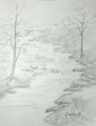 Mountain Stream Pencil Landscape Sketch Landscape Pencil Drawings Landscape Drawings