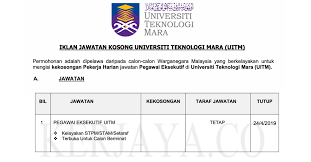 Jawatan kosong 2019 terkini ok? Jawatan Kosong Terkini Pegawai Eksekutif Uitm Permohonan Terbuka Kelayakan Stpm Setaraf Kerja Kosong Kerajaan Swasta