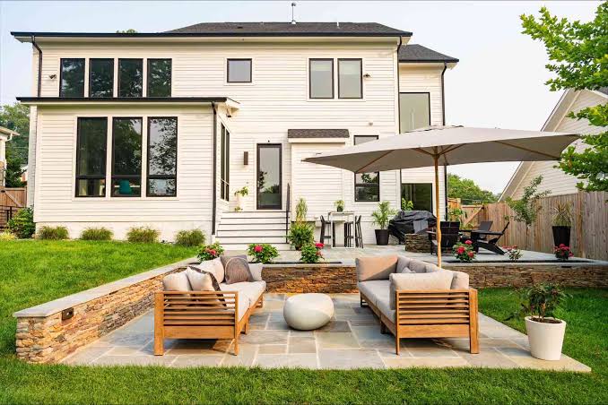 Paver walkway connecting areas of a property