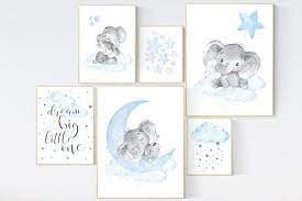 Baby elephant nursery wall art. Nursery Decor Boy Elephant Nursery Wall Art Boy Blue And Gray Cloud And Stars Baby Room Art Elephant Elephant Nursery Art Moon Nursery Elephant Nursery Art Nursery Art Boy Baby Room