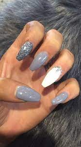 Black and white acrylic nail designs nail designs tips pictures to pin. New Nails White Glitter Grey Ideas White Glitter Nails Grey Acrylic Nails White Acrylic Nails