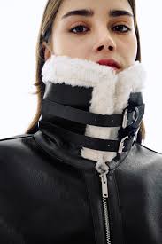 Shearling Collar Faux Leather Jacket