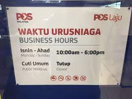 Usually, monday to saturday : Pejabat Pos Tesco Pulau Pinang Penang 60 4 659 5603