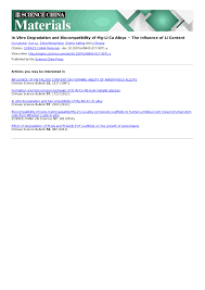 Pdf In Vitro Degradation And Biocompatibility Of Mg Li Ca Alloys The Influence Of Li Content