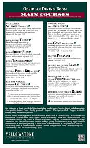 Old faithful inn dining room. Old Faithful Snow Lodge Obsidian Dining Room Menu In Yellowstone National Park Wyoming Usa