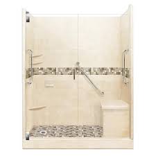 American Bath Factory Tuscany Freedom Grand Hinged 36 In X 60 In X 80 In Left Drain Alcove Shower Kit In Desert Sand And Chrome Hardware Desert Shower Kits Tempered Glass Door Shower