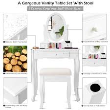 Joss & main offers sets that include comfortable benches and vanities with ample storage to house all beauty items. Costway White Vanity Table Jewelry Makeup Desk Bench Dresser Stool 3 Drawers Walmart Com Walmart Com