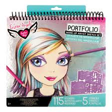 7 removable plastic stencils with over 100 hair, makeup and detail shapes. Fashion Angels Make Up Hair Design Sketch Portfolio