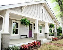 White for trim (sw snowbound) and darker grey for door (sw porpoise). Mimosa 1920 S Bungalow Craftsman Exterior Charlotte By Bay Street Bungalows Houzz