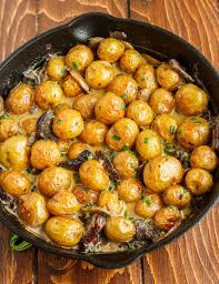 Roasted Baby Potatoes In A Homemade Mushroom Sauce The Cookie Writer Recipe Roasted Baby Potatoes Recipes Vegetable Recipes
