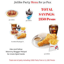 Birthday Party Food Ideas For Adults Philippines Jollibee Party Package 2018 Updated Price List Party Packages Jollibee Party Hacks