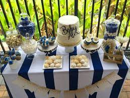 Boy Baby Shower Blue White And Gold Baby Shower Decorations For Boys Navy Baby Showers Baby Shower Nautical Theme
