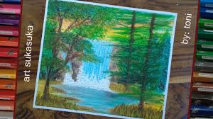 Sedangkan oil pastel dapat diaplikasikan di. Landscape Cara Menggambar Air Terjun Dan Pemandangan Dengan Crayon By Art Sukasuka