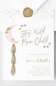 Moon Stars Invitation Girl Celestial Birthday Invite Instant Download Stay Wild Moon Child 1st Bday Baby Shower Templett In 2021 Moon Stars Baby Shower Moon Baby Shower Baby Shower Invitation Cards