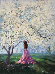 Magnolia Blossoms Painting Girl In Magnolia Spring Blossom Oil Painting Canvas Wall Art Valentine S Day Gif Abstract City Art Painting Oil Floral Oil Paintings