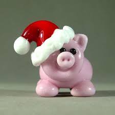 Sale Save 20 With Code 20off Sra Gelly Lampwork Bead Santa Pig Piggy With Santa Claus Hat Pigs Gifts Piggy Pig Figurines