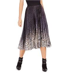 Pleated Animal Print Velvet Midi Skirt