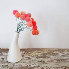 Felt Pom Pom Flowers Wool Pompom Pink Peach Coral Etsy Pom Pom Flowers Yarn Ball Coral Flowers