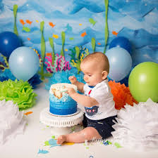 Baby Shark 1st Birthday Smash Cake Colorful Ocean Themed Cake Smash With Blue Orange And Bright Accents Stephanie Tignor Photograph Smash Cake Boy 1st Boy Birthday Shark Themed Birthday Party