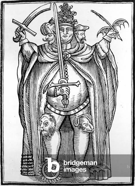 Image of The Antichrist with three heads (woodcut) by French School, (17th  century)