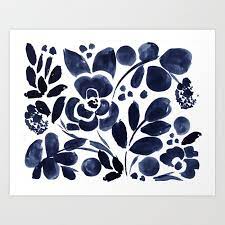 The beauty in a flower is in more than the soft petal; Navy Floral Art Print By Crystal W Design Society6