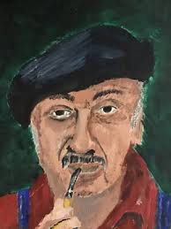 IMMIGRANT Smoking Pipe Mario Hand Painted Original Signed Wysocki Framed  MCM Art