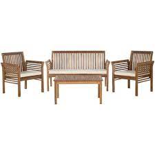 Safavieh Carson Teak Brown 4 Piece Wood Patio Conversation Set With Beige Cushions Pat7005a The Home Depot Outdoor Furniture Sets Contemporary Outdoor Sofas Conversation Set Patio