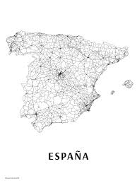 Cities of spain on the cards. Map Of Spain Black White Ç€ Maps Of All Cities And Countries For Your Wall
