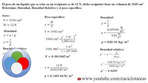 Densidad Densidad Relativa Y El Peso Especifico Youtube Densidad Pesas Ejercicios Resueltos